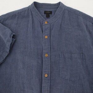 J Crew Shirt Mens Large Irish Linen Baird McNutt Short Sleeve Button band collar